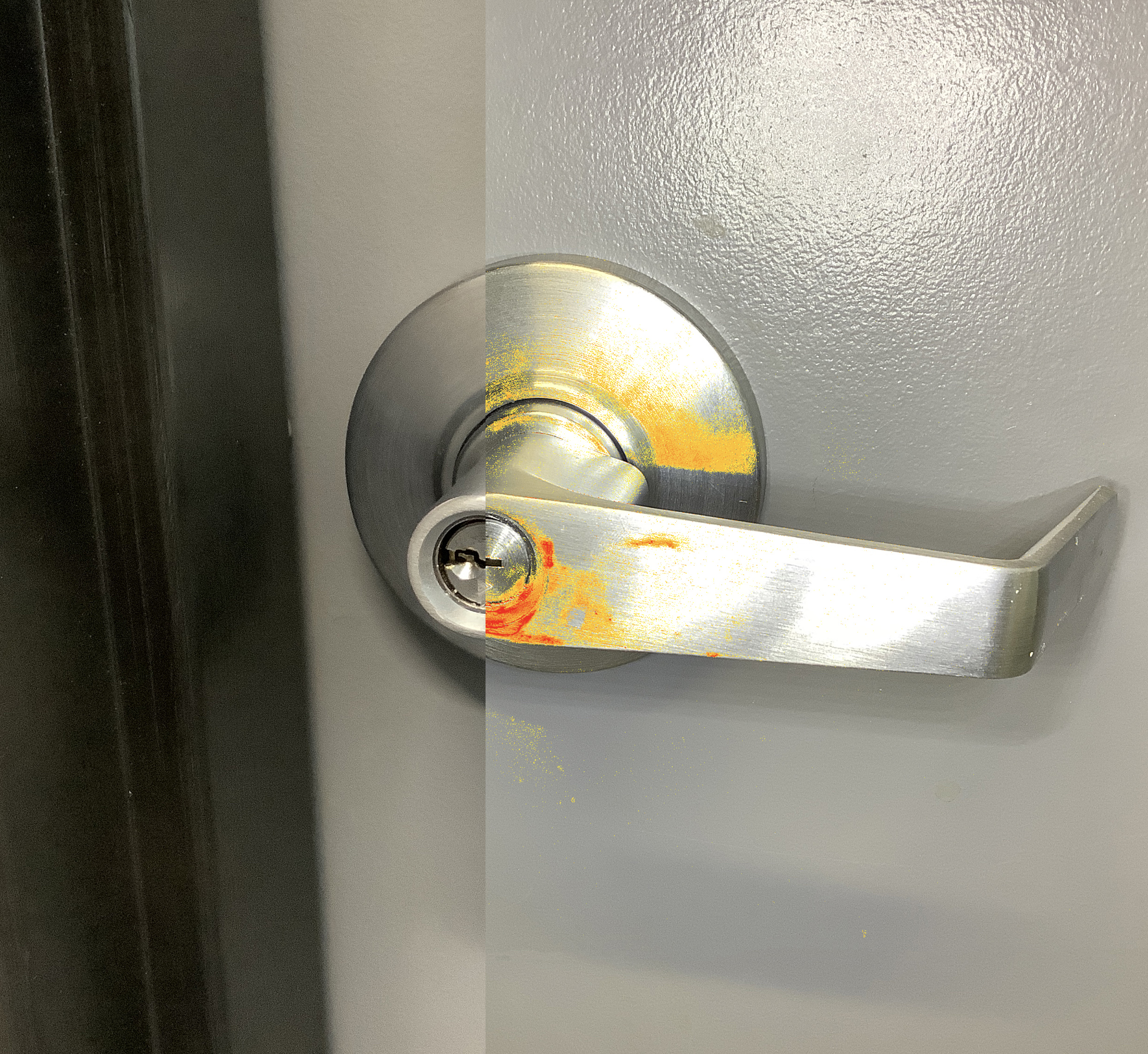 Before and after of contaminated door handle