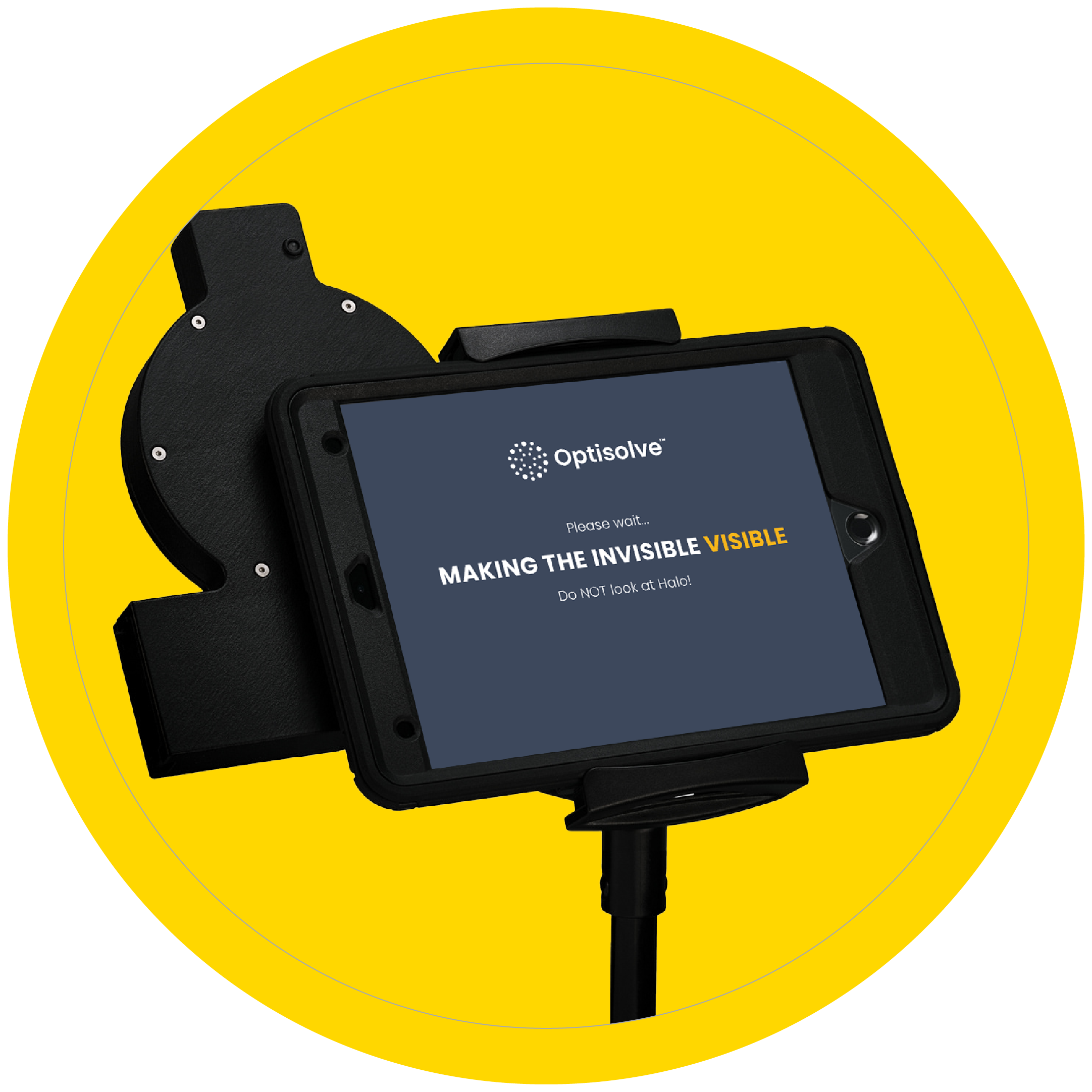 iPad showcasing the Optisolve Pathfinder screen with the Pathfinder attached