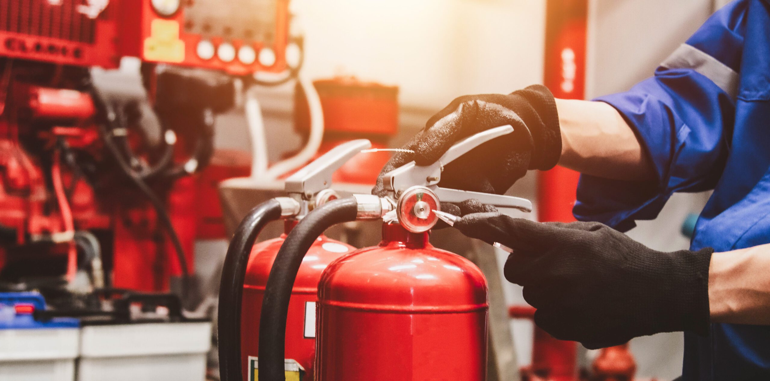 Engineer check fire suppression system, check fire extinguisher tank in the fire control room for safety.
